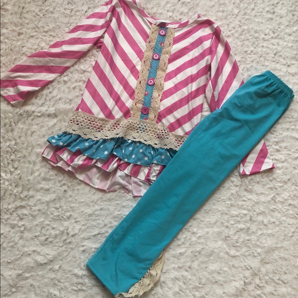 Pink Stripe & Teal Floral set